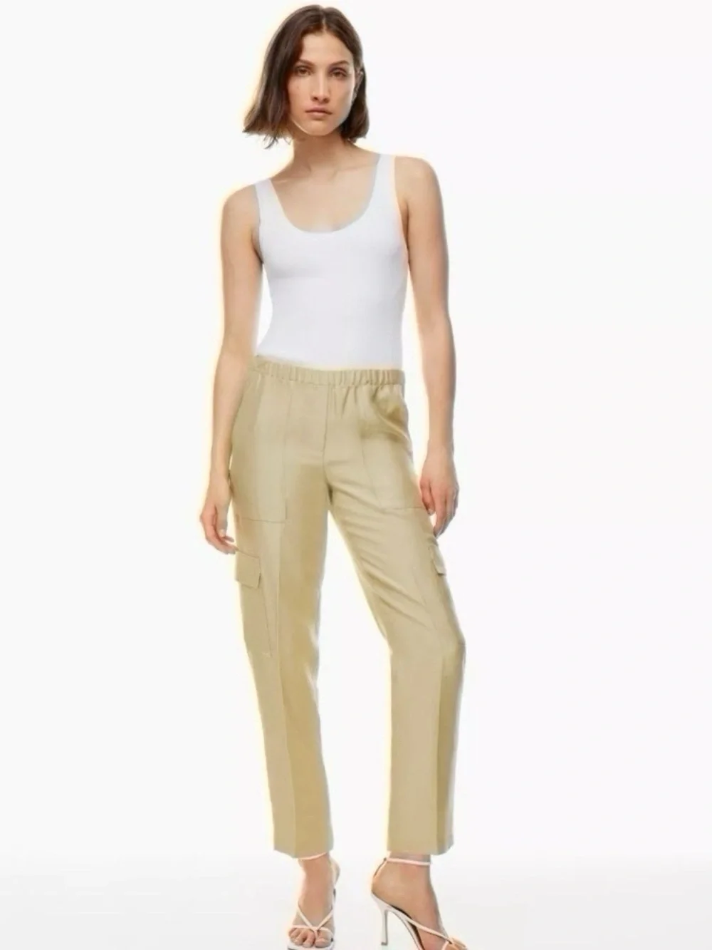 NEW Aritzia Babaton Titan Linen Cargo Pants Humus Beige